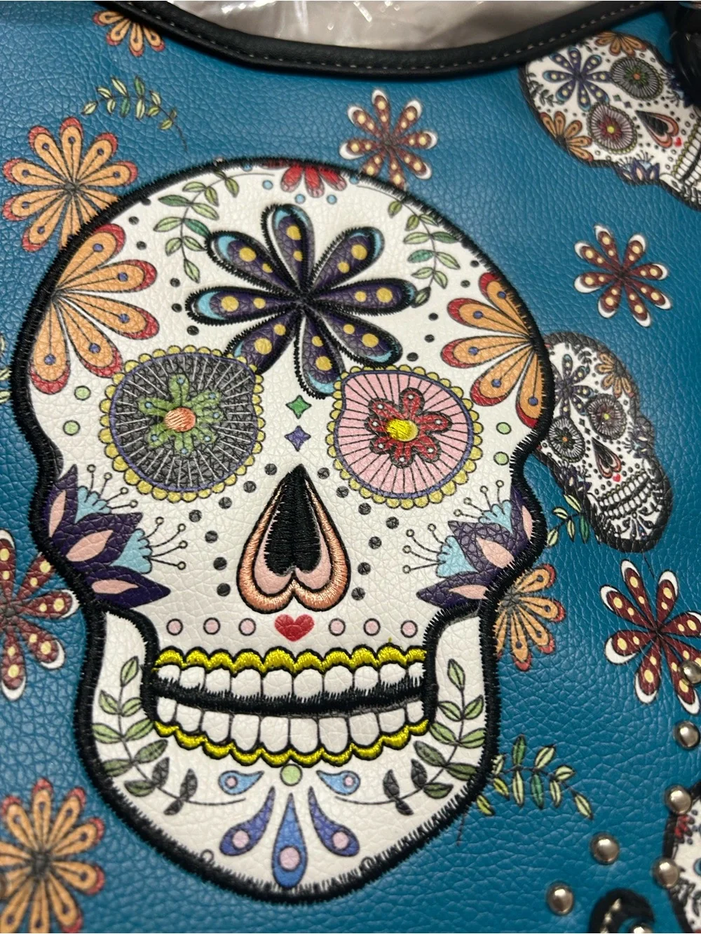 Teal Sugar Skull Tote Bag